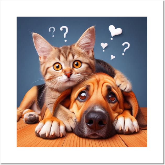 cat and dog love Wall Art by Patrick9